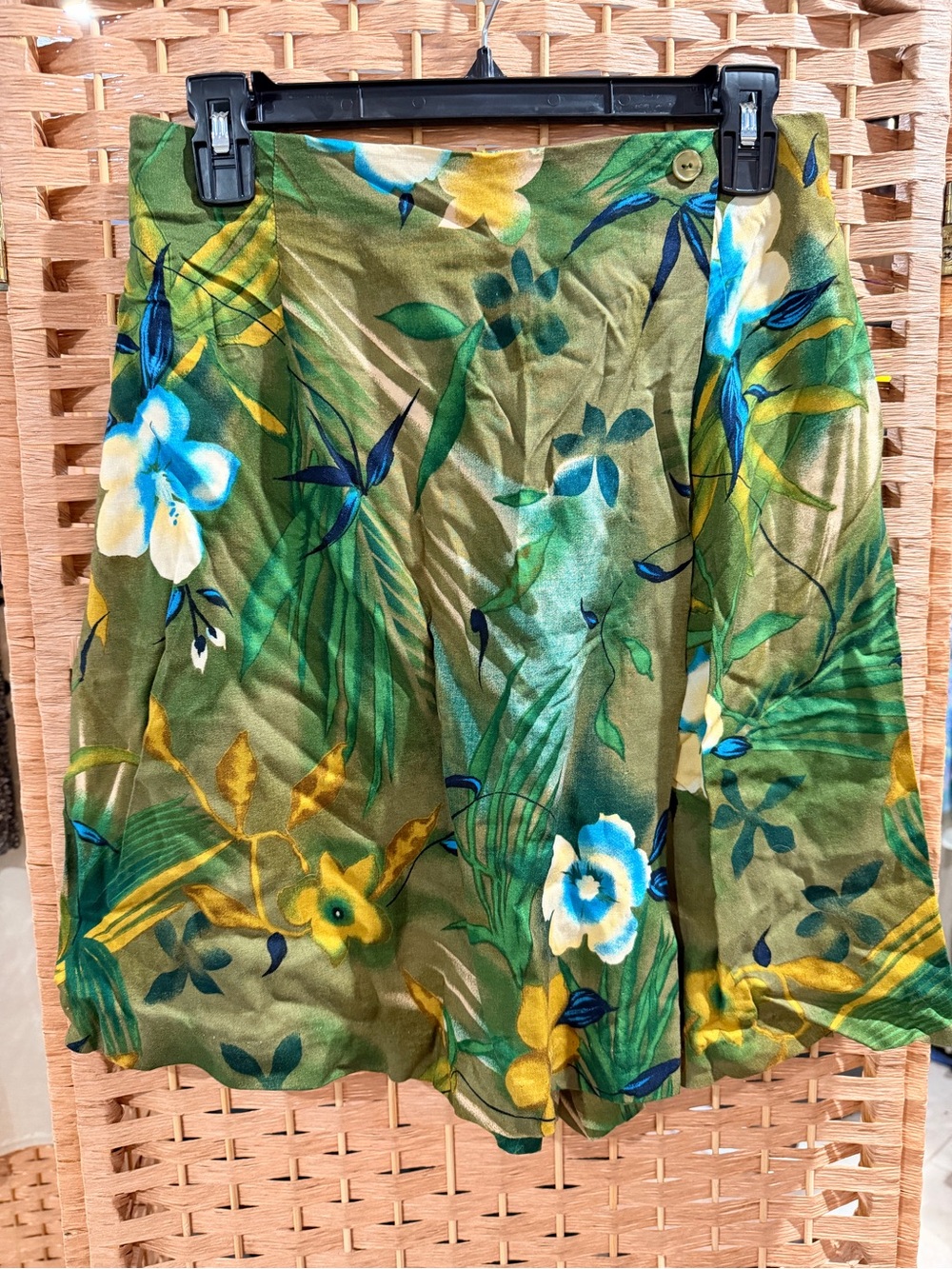 Olive Tropical Floral Button Skirt